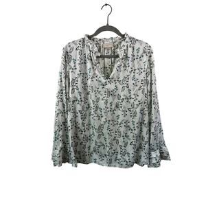 Loft Womens Long Sleeve White Floral Blouse Size Medium